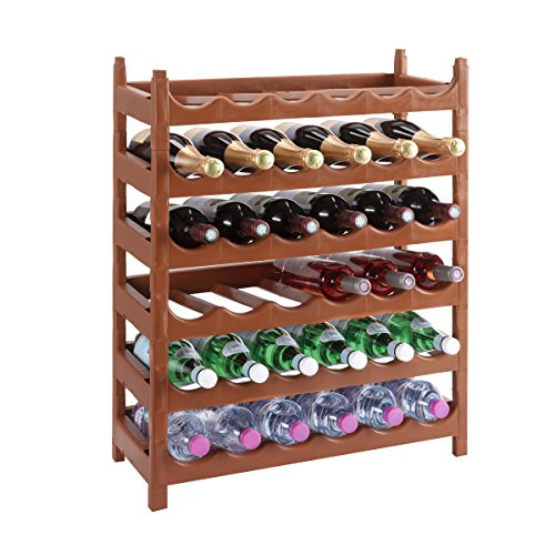 Wedestock Etagère à Bouteille, casier à Bouteille modulable Plastique 36 Bouteilles Coloris Marron