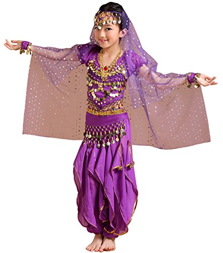 Astage Girl Kids Halloween Party Costume Belly Dance Active Wear All Ornaments Purpel Small