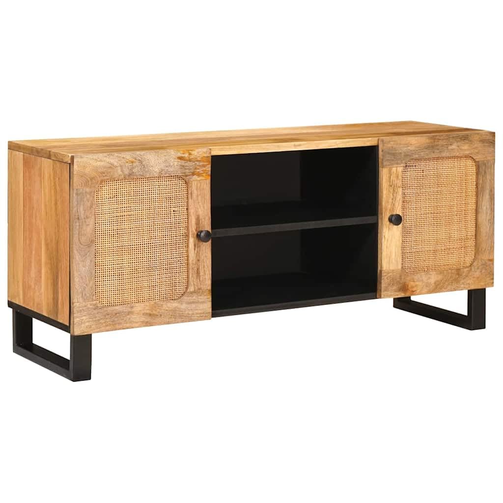 Mueble TV de madera de mango macizo, marrón, 105 x 33 x 46 cm, con