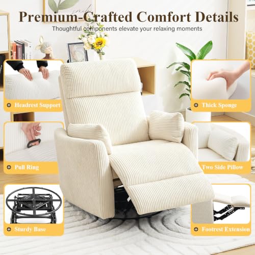 Image of BOSMILLER 360Swivel Recliner Chair, Nursery Chair with 2 Pillows, Rocker Chair with Soft Corduroy Fabric for Living Room, Bedroom