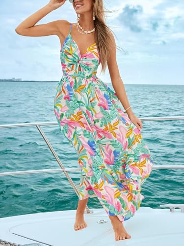 Image of CUPSHE Women's Maxi Dress Floral Print Twisted V Neck Sleeveless Long Dress Summer Casual Dress