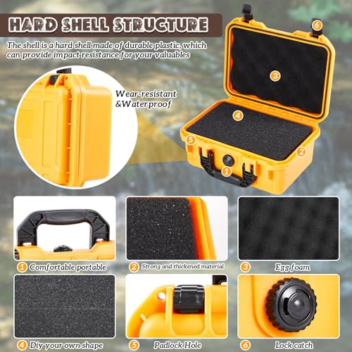 Image of Relaxweex 1 Pcs Waterproof Hard Case with DIY Customizable Foam Insert Portable Protective Case with Knife for Camera Drones Equipments Tools Test Instruments(Yellow,14.3 x 11.4 x 4.5 Inch)