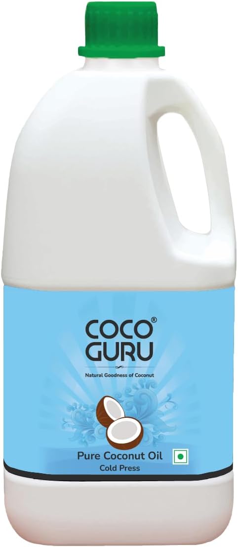 Cold Pressed Coconut Oil - Can 2 Litres | Edible Coconut Oil | For Cooking, Deep Frying, Hair, Skin, Baby Massage & Oil Pulling | Pure & Unrefined, Natural, Double Filtered | Keto Diet