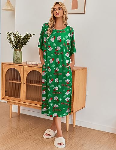 Image of Ekouaer Women's Nightgown Short Sleeve Sleepshirt Long Loungewear Casual Maxi Lounge Dress House Dresses with Pockets