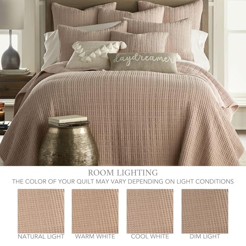 Image of Levtex Home Mills Waffle Queen Bedspread Set (106x106in) with 2 Pillow Shams (26x20in) - Blush - Cotton Waffle Queen Size Bedspread Set - Lightweight, Soft, Pre-Washed