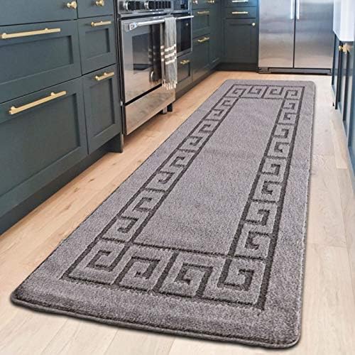 PHP Hallway Runner - Waterproof Non Slip Gel Backing Washable Carpet Runner 80 X 150 cm, Grey Long Door Mats, Kitchen Rugs