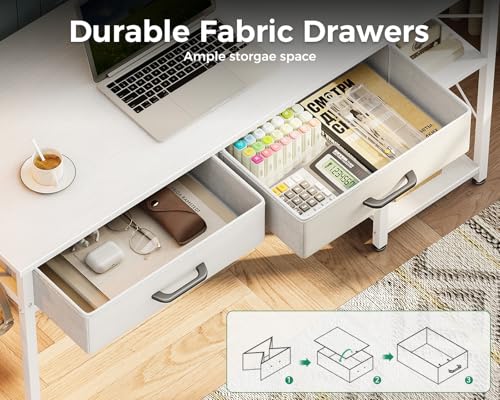 Coleshome Small Computer Desk with Drawers, 40 Inch Reversible Home Office Desk with Storage Shelves, Study Laptop Vanity Table for Bedroom Small Space, White - Image 5