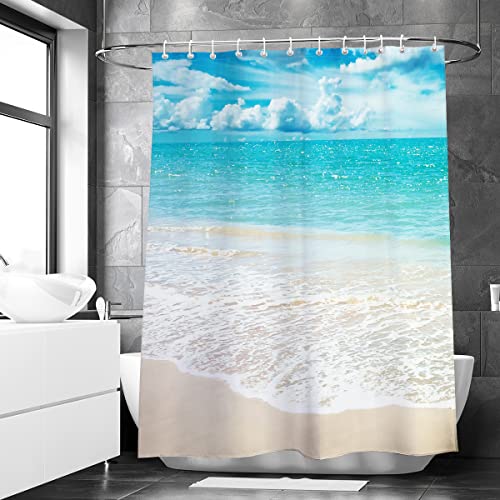 Sevendec Sea Wave Beach Waterproof Shower Curtain Blue Ocean Bathroom Decor Shower Curtain With Hooks W71 X L71 #TOP1