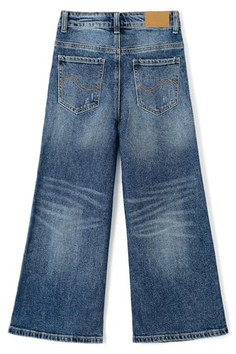 KIDSCOOL SPACE Girls Slim Fit Wide Leg Jeans, Micro Distressed Fashion Denim Pants2