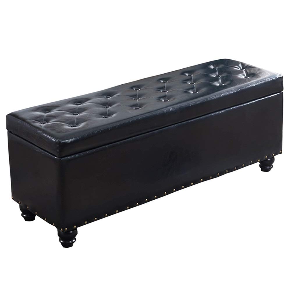 Banco otomano Rectangular de Cuero sintético con Tapa y Almacenamiento, Asiento Acolchado de Madera para Sala de Estar y Pasillo, Carga máxima 150 kg.