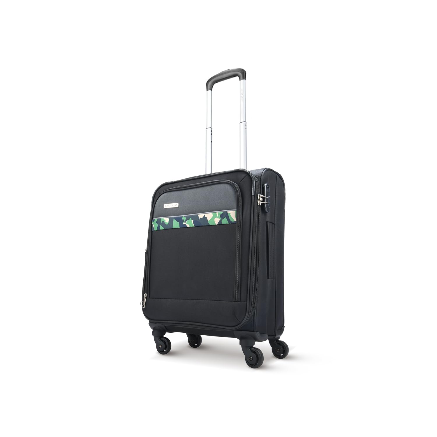 Aristocrat Commander Soft Case Cabin (Small Size) Trolley Bag, Black | Zipper Expander, Front Pocket, Durable Polyester Case, Combination Lock, Compact Travel Luggage, 3-Year Global Warranty