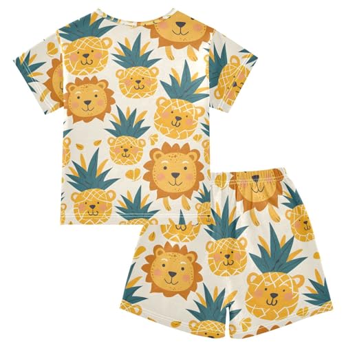 ALAZA Pineapple Lion Cartoon Pajamas Short Sleeve 2 Piece Sleepwear Top and Bottom Pajama Set Unisex2
