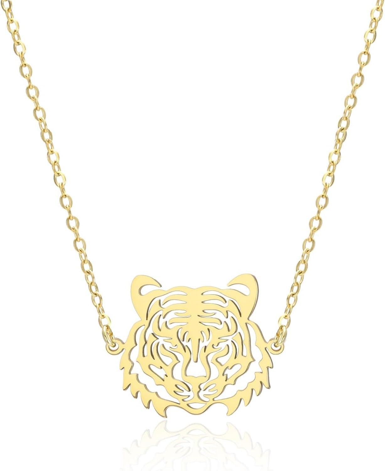HURUMA Fashion Africa Tiger Wildlife Pendant Necklace for Women Stainless Steel Dainty Cutout Charm Jewelry Lions Pendant Choker Gift for Girl, Gold 2