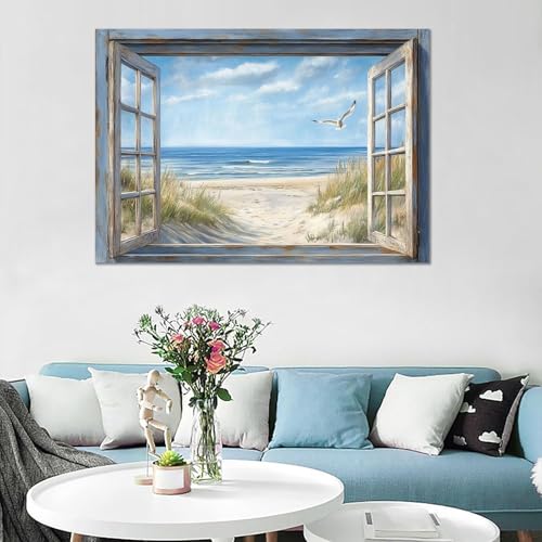 Lienzo pintura de ventanas de playa con marco para iluminar pasillos oscuros 3