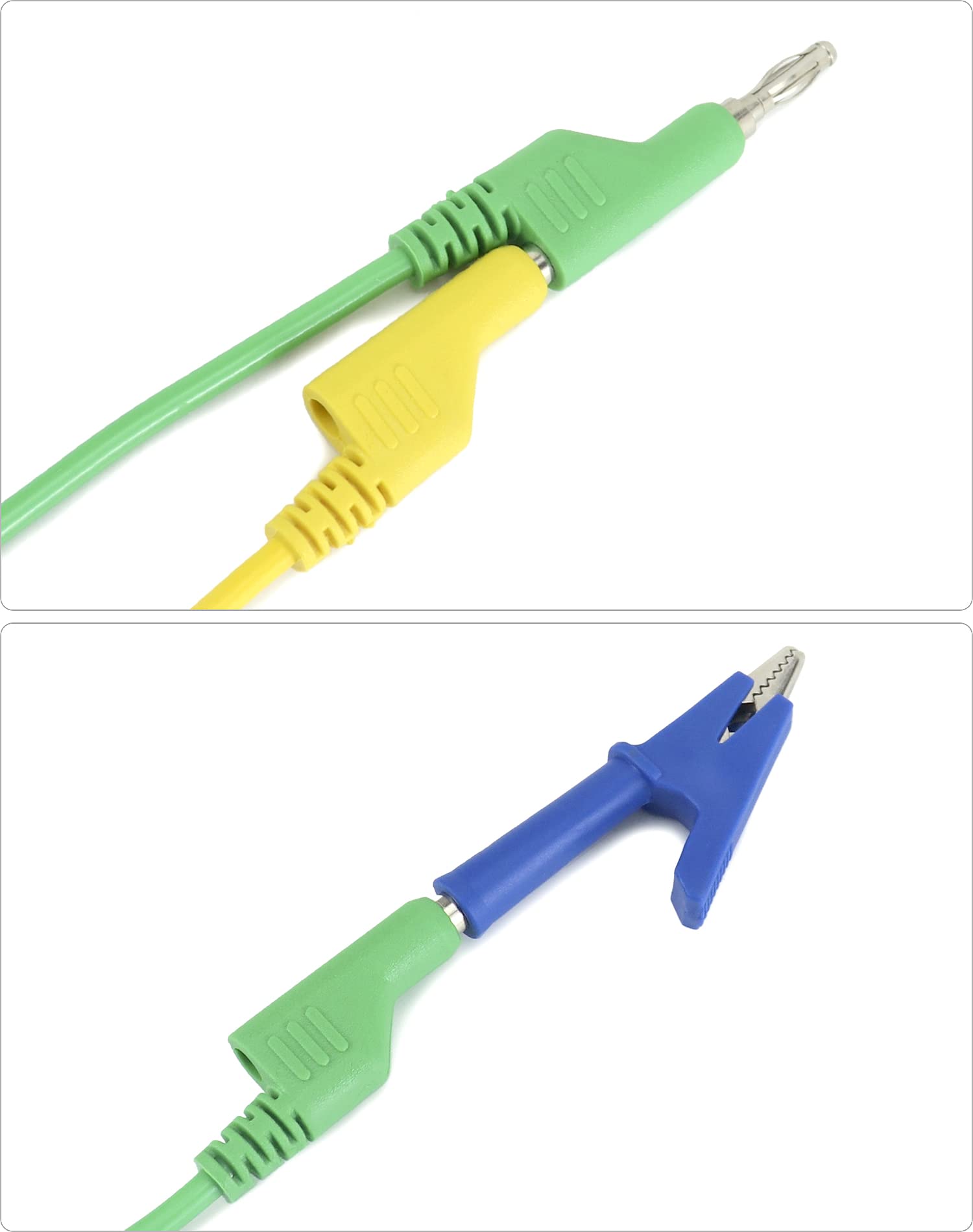 QWORK® 5 sztuk multimetr przewody pomiarowe 4mm wtyki bananowe z 10 sztuk izolowane zaciski krokodylkowe 5 kolorów do testera obwodów napięcia (19A 1000V, 5 kolorów)