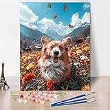 Paint by Numbers Landschaft Malen Nach Zahlen Hund Malen Nach Zahlen Anfänger DIY Handgemalt Ölgemälde Leinwand Kits mit 3 Pinseln und Acrylfarbe für Wanddeko, Geschenk (60 x 80 cm) -CW250479704