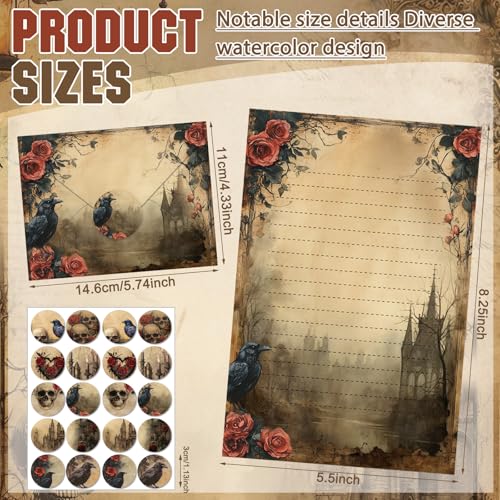 Image of TaoBary 160 Pcs Gothic Stationery Paper and Envelopes Set, 5.5 x 8.25''