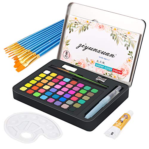 Cohotek Pinturas de Acuarela Set 48 Colores, Caja de Acuarelas Porttil con Pinceles Set, Sacapuntas, Pincel para Tanque de Agua, Paleta Pintura etc. Ideal para Aficionados Incipientes y Profesionales