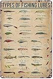 UULLP Vintage Fishing Metal Sign Types Of Fishing Lures Knowledge Tin Sign Plaque Wall Decor Home Man Cave Garage Bar Cafe Kitchen 8x12 Inch, ZJTP06