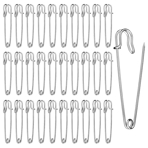 Ftyiwu Large Safety Pins, 30 Pack Heavy Duty Safety Pins 2 Inch, Stainless Steel Safety Pin for Clothes, Blankets, Laundry, Leather Canvas, DIY Crafts (Silver)