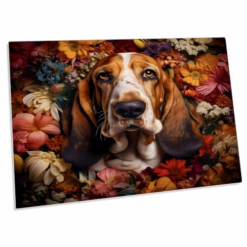 3dRose Desk Pad Basset Hound con fondo floral miniatura 1