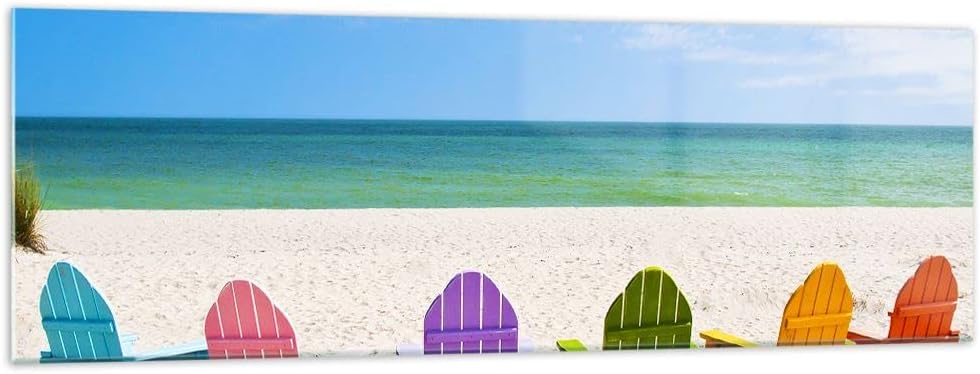 Glass Wall Art Picture Photo Landscape Beach Sun Loungers Relaxation 160x50cm Art Glass Prints Art prints Artwork Modern Glass Pictures for Home Decorations Living Room Bedroom GAB160x50-3160
