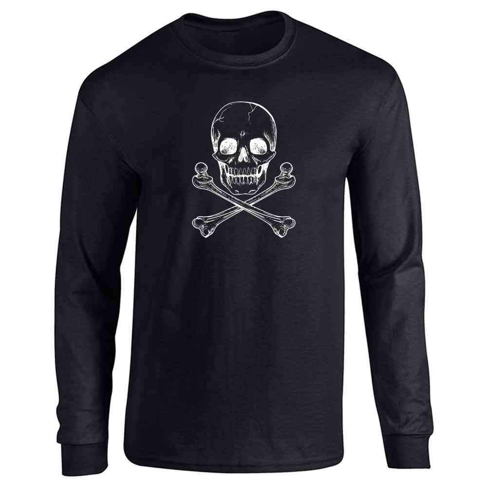 Pop Threads Skull and Cross Bones Poison Classic Retro Creepy Horror Halloween Long Sleeve Tee T-Shirt