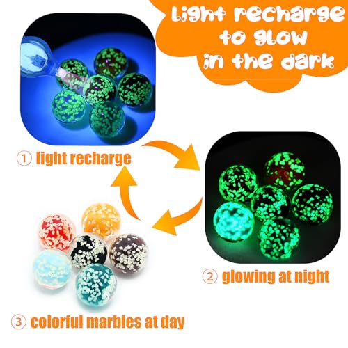 Image of 16 PCS Glow in The Dark Marbles for Kids - Games and Run Accessories for Boys and Girls, Beautiful Glass Bulk for Home Decoration