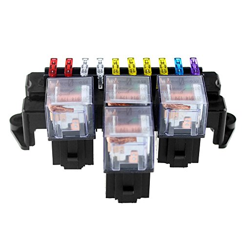 Yorten Caixa de fusíveis de 10 vias, soquete de 5 pinos, base de relé, bloco porta-fusíveis com fusí