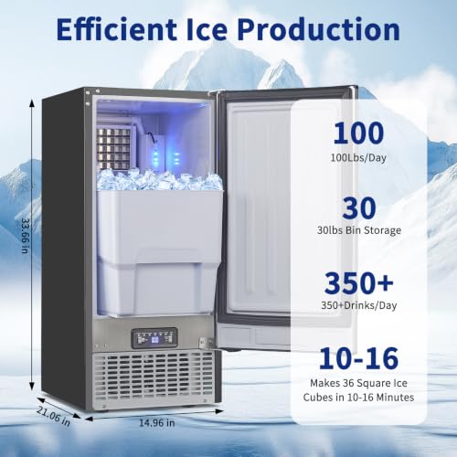 Image of 100LBS /24H Undercounter Ice Maker Machine with 30LBS Storage Bin