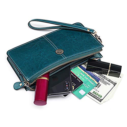 SENDEFN Women's RFID Blocked Leather Wristlet Clutch Purse
