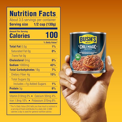 Image of BUSH'S BEST 15.5 oz Canned Chili Magic Chili Beans Starter Classic Homestyle, Source of Plant Based Protein and Fiber, Low Fat, Gluten Free, (Pack of 12)