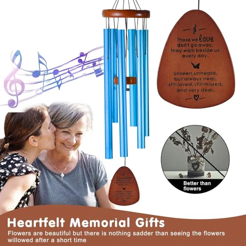 Image of Memorial Wind Chimes for Loss of Loved One - Sympathy Wind Chimes for Dad, Mom, Baby, Brother, or Friend - Outdoor Bereavement Gift, Blue (Teardrop Design)