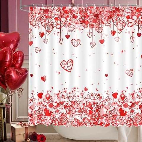 MEHOFOND Valentine's Day Shower Curtain for Bathroom Valentines Heart Shower Curtain Valentines Day Bathroom Decor Fabric Shower Curtain Washable 72x72 Inch Cover