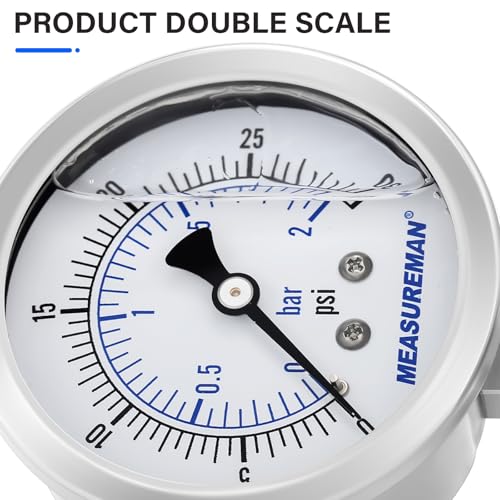 MEASUREMAN Stainless Steel Sanitary Pressure Gauge, 2.5” Dial, 0-30 PSI Range, Glycerin Filled, 1.5” Tri Clamp Bottom Mount by MEASUREMAN - Image 5