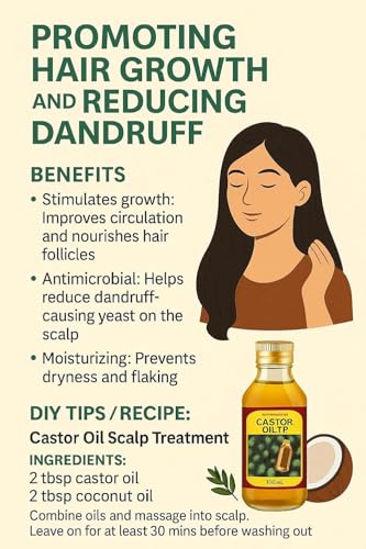 Image of Pure & Cold-Pressed Castor Oil | 100% Natural Ayurvedic Oil for Hair Growth, Hair Fall Control & Thick Eyebrows | Deep Scalp Hydration & Dandruff Control | Moisturizes Skin, Nails & Cuticles | Multi-Purpose for Hair, Skin & Joint Pain Relief for Men & Women (100 ML)