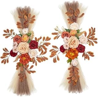 2 sets Artificial Rose Wedding Arch with Rose Peony Door Wall Party Decor(Orange)