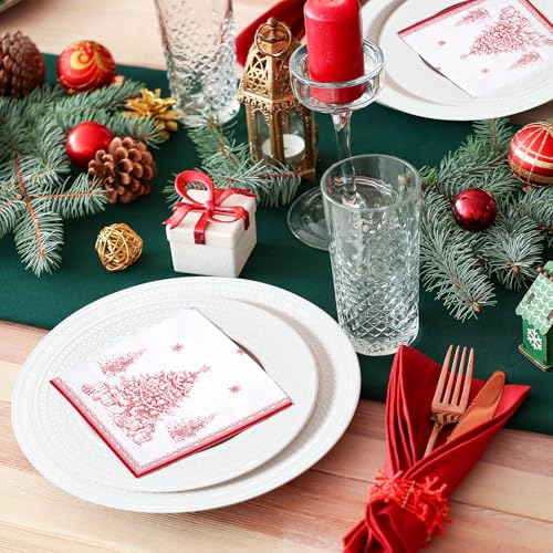 WRAPAHOLIC 50Pcs Christmas Paper Napkins - Toile Watercolor Xmas Tree 3-Ply Disposable Luncheon Napkin for Christmas Party Supplies Tableware, Xmas Holiday - 6. 5 x 6.5 In – Image 7