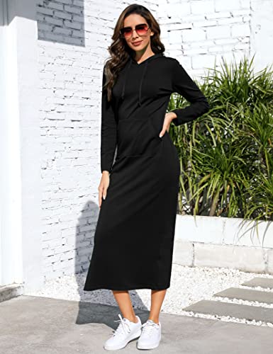 BeautyNee Women's Casual Long Sleeve Side Slit Pullover Maxi Hoodie Dress Slim Sweatshirt Long Dresses with Pockets3
