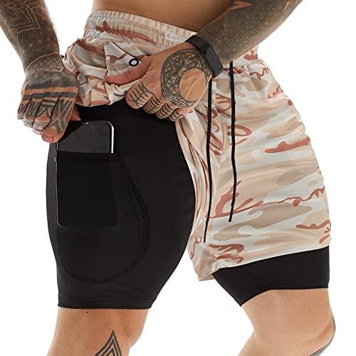 Image of JWJ Men's 2 in 1 Workout Running Shorts 7 Inch Lightweight Athletic Gym Shorts with Compression Liner