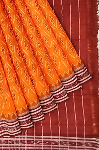 Image of Odisha Sambalpuri Handloom Ikat Women's Cotton Saree, Odisha Handloom Handmade Pure Cotton Khandua Saree, Ikkat Orissa Traditional Handloom Saree Without Blouse