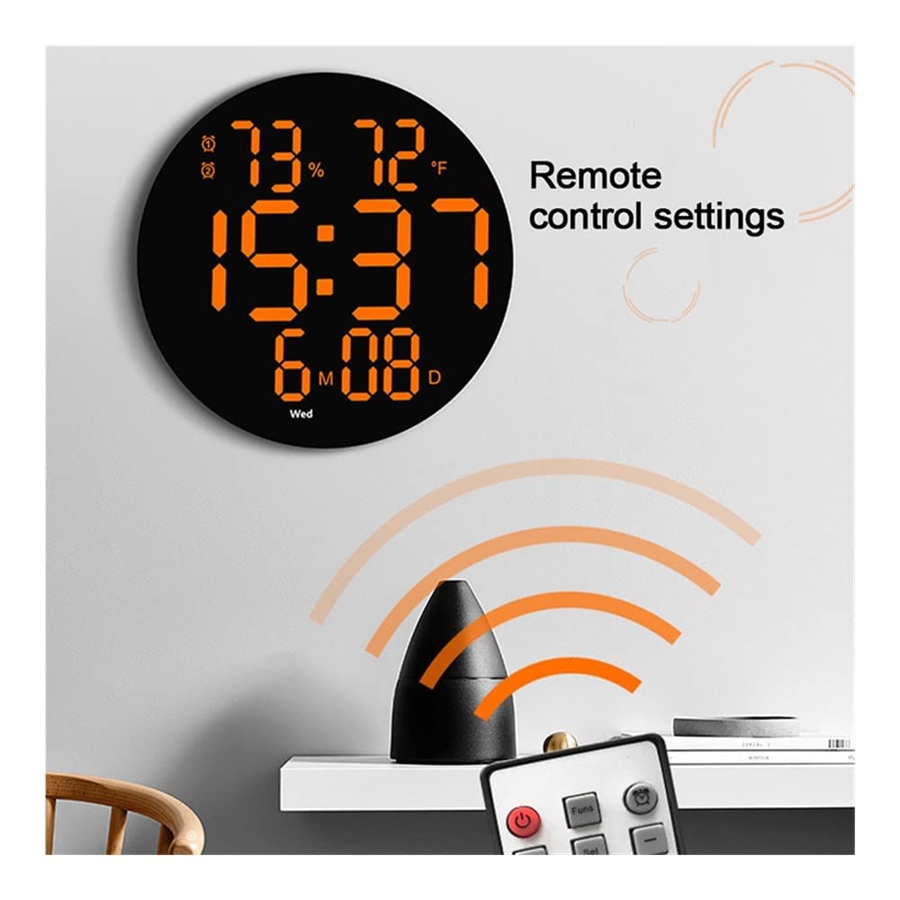 Horloge Murale Numérique LED 25,4 Cm (10") - Affichage Heure, Date, Température, Humidité - Luminosité Auto, Télécommande, Support - Bois Et ABS