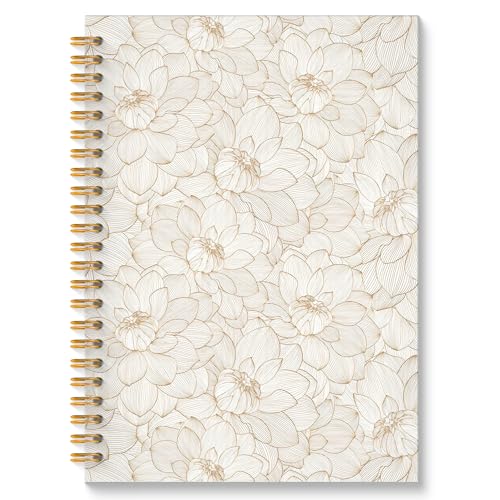 ROXMART Lotus Floral Spiral Notebook Vintage Beige Lotus Flower Journal Neutral Botanical Aesthetic Journal Notebook Prayer Office Diary Wedding Gifts Gifts for Girl Mom Lady Woman 5.5x8.3 Inch