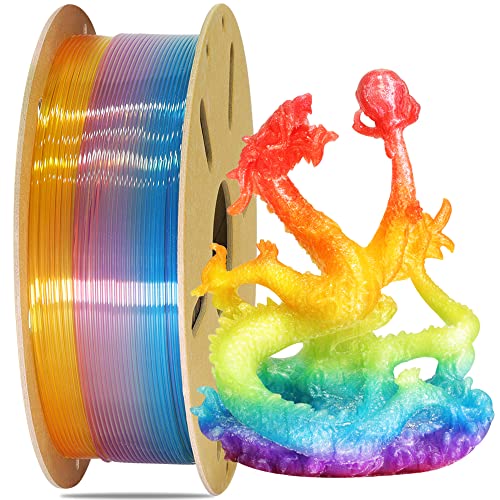 Image of Fast Color Change Natural Rainbow PLA 3D Printing Filament, Tidy Winding 1.75mm PLA, Widely Fit for 3D Printer; 1KG Cardboard 3D Printing Material, Clear Transparent Type Multi Colored