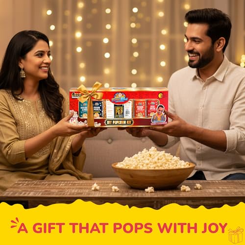 Image of Time Out Popcorn DIY Gift Hamper Kit, Popcorn Kernels (Maize) 400g with 4 seasoning Mexican Cheese, Spicy Cheese, Sour Cream Onion & Popcorn Masala