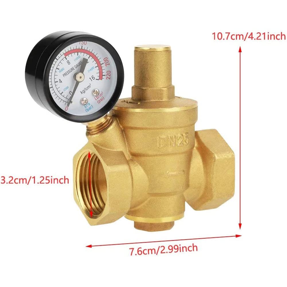 U.S. Solid Water Regulator Valve- 3/4" NH Thread NO Lead Brass Hand Adjustable RV Pressure Regulator With Pressure Gauge - View #11