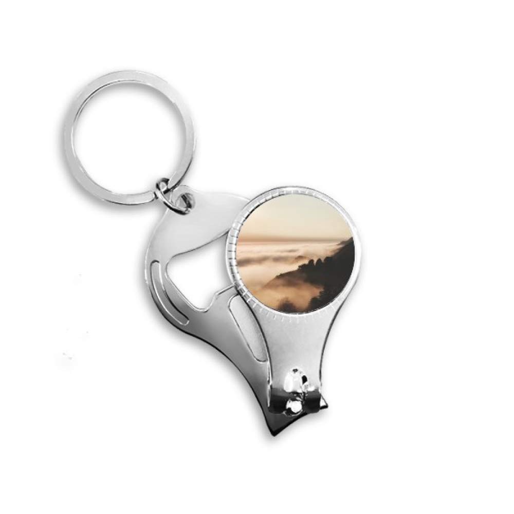 Décapsuleur coupe-bouteille avec anneau porte-clés design paysage de montagne