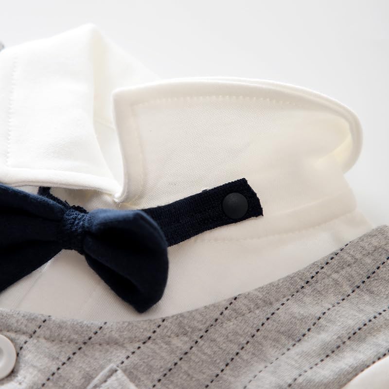 HUAANIUE Newborn Baby Boys Gentleman Romper One Piece Long Sleeve Bowtie Outfit Formal Wear Tuxedo Suit - Image 2
