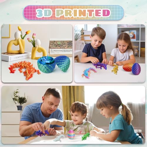 4PCS 3D Printed Dragon Eggs with Articulated Crystal Dragon Inside, Mini Mystery Egg Party Favors, Home Office Decor, Classroom Prizes, Surprise Gift for Birthday, Christmas (Set C) — view 6