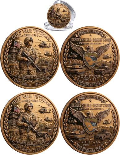 Gulf War Veteran Commemorative Coin, Desert Shield Desert Storm Gulf War Challenge Coin, 1990-1991 Military Collectible Souvenir (2PCS)